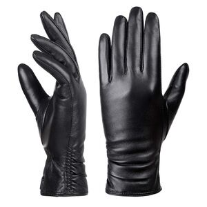 Genuine Lambskin Leather Gloves Winter Touchscreen Driving Black Size Small